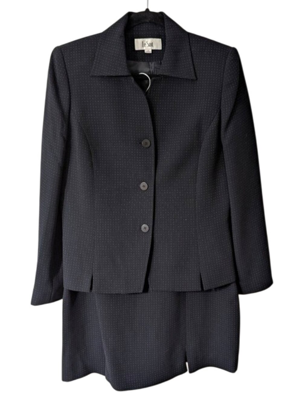 NWOT Le Suit Classic Navy Two Piece Suit: Blazer and Skirt Size 10